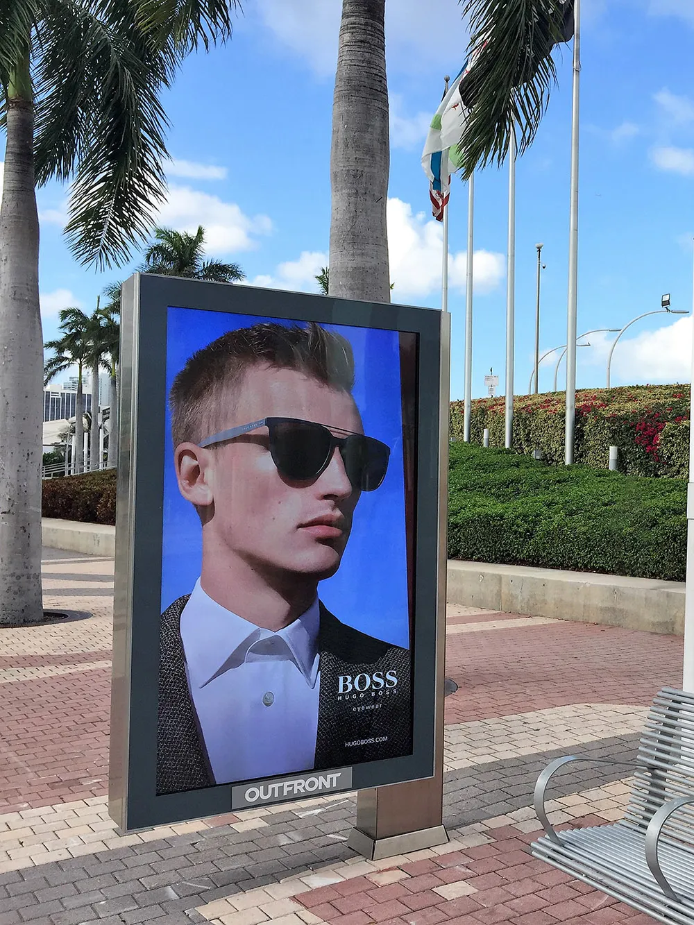 A BoldVu® Display showing an ad in front of the arena in Miami