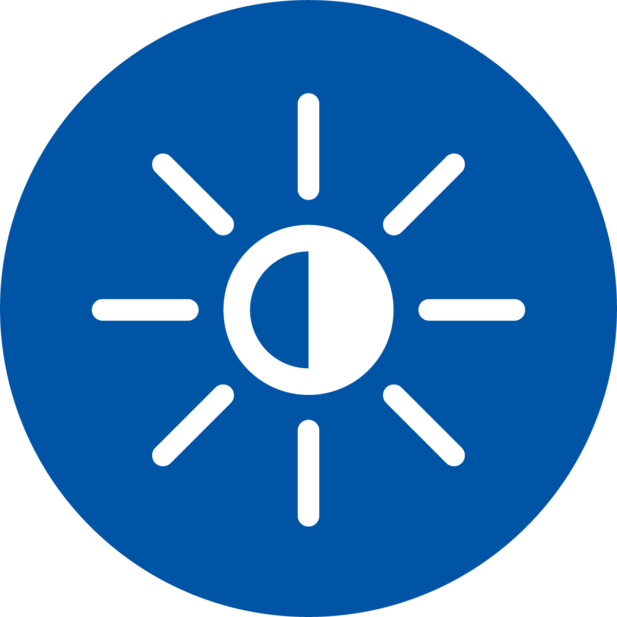 blue icon with white sun illustration indicating brightness