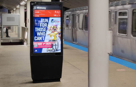 A free standing display in a train station