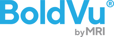Thick blue font reads ' BoldVu by MRI' - no background