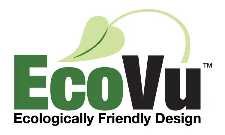 White boxed logo with green and black text with a large leaf over the top