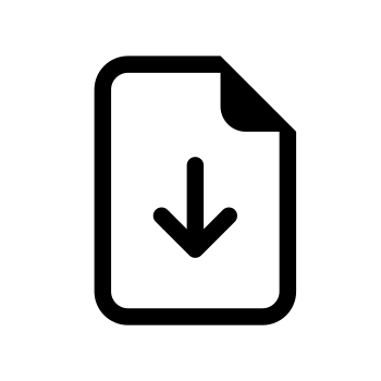 A dark lined icon depicting a file for downloading