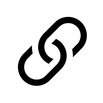 A dark lined icon implying a link of a chain