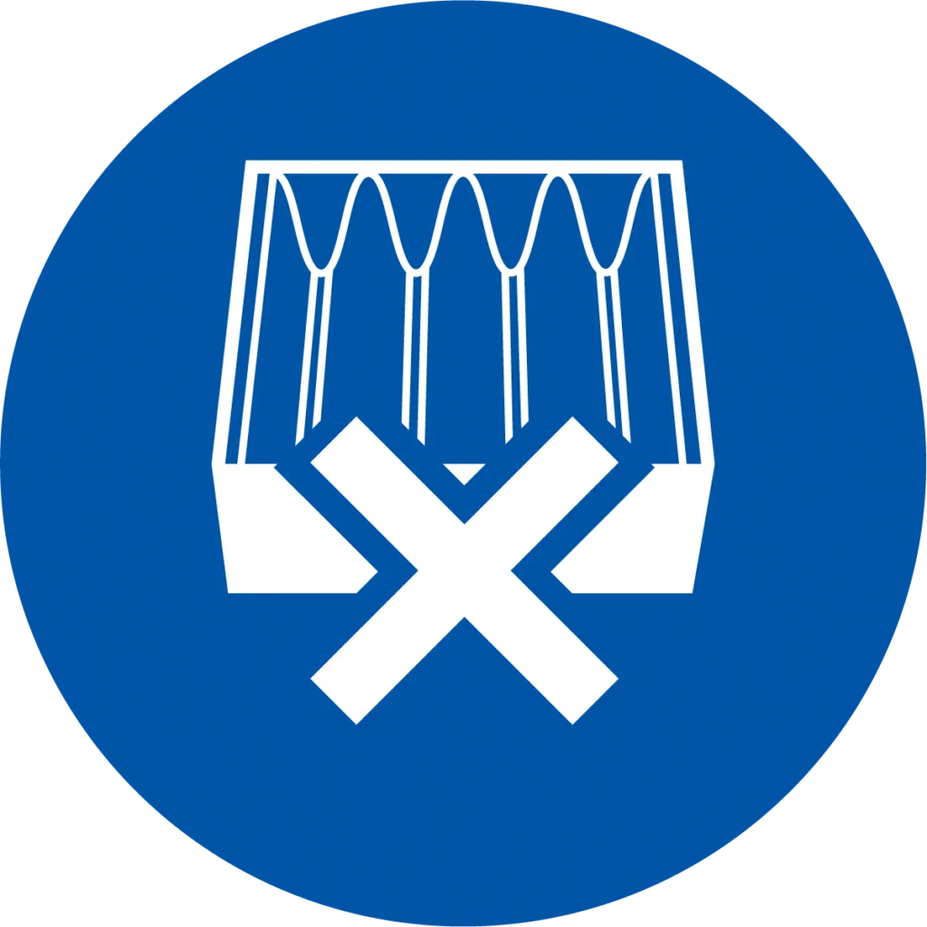 A blue circle with a white lined icon in the center representing no filters