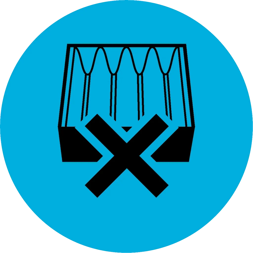 Icon of filter cartridge with a bold X over it
