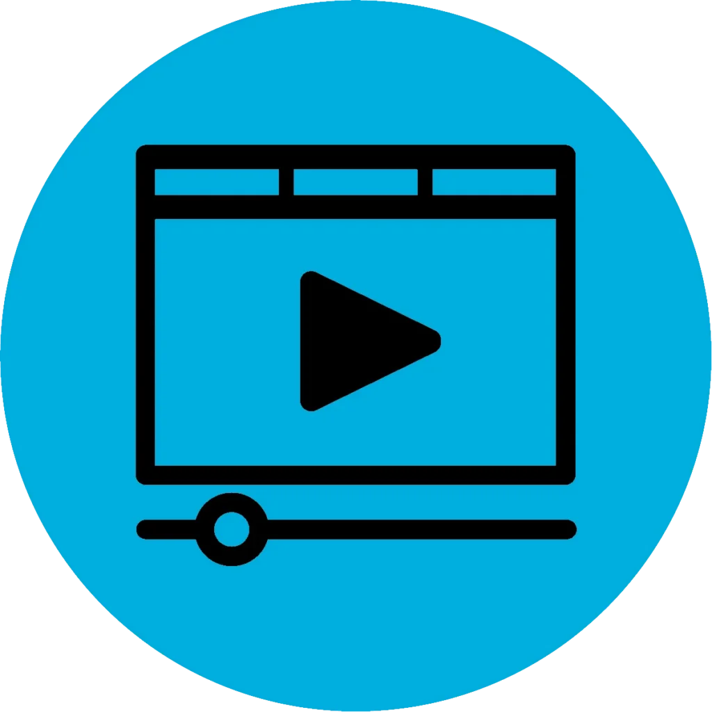 Video player icon window with a play triangle and scrub bar