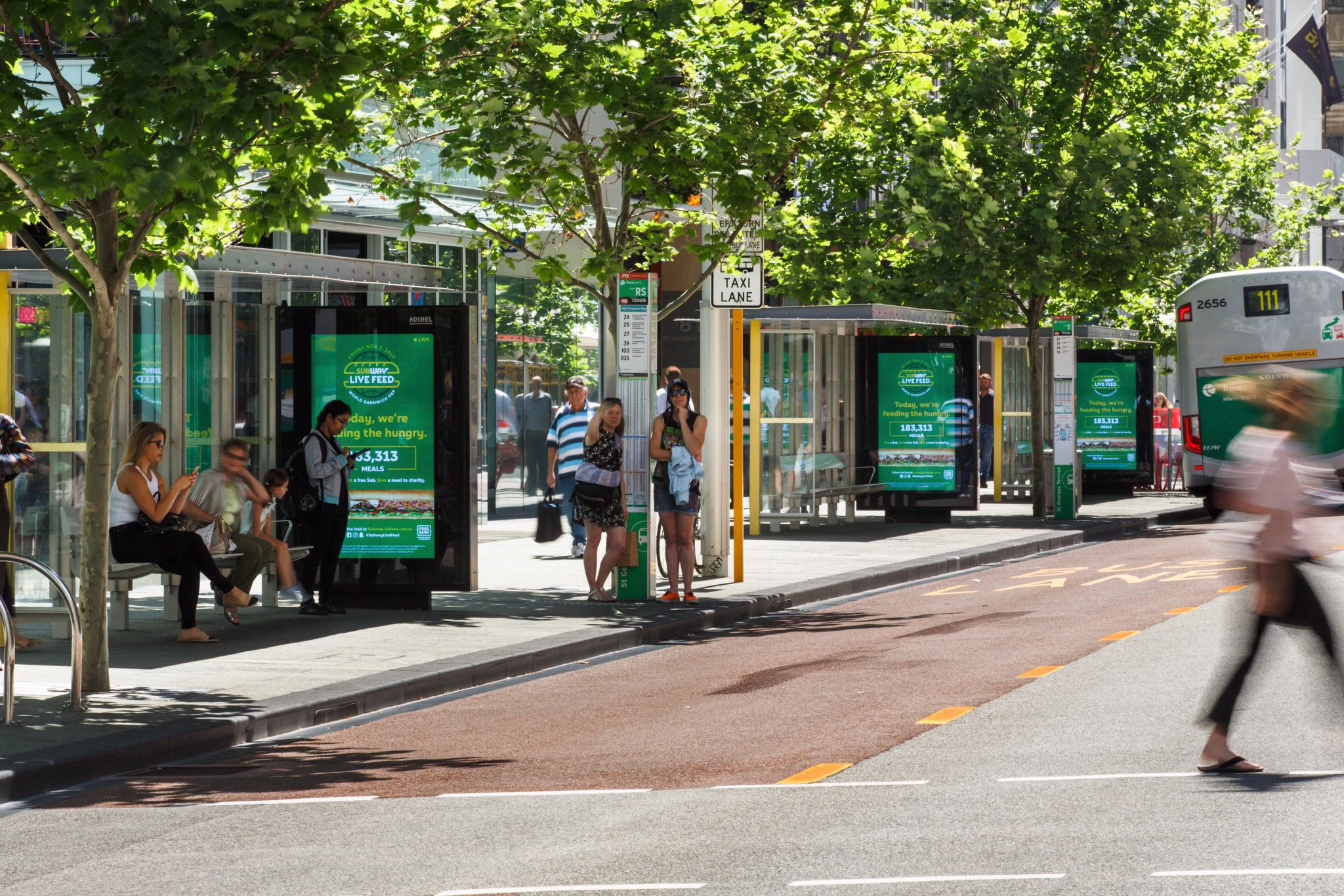 multiple bus shelters with digital signage