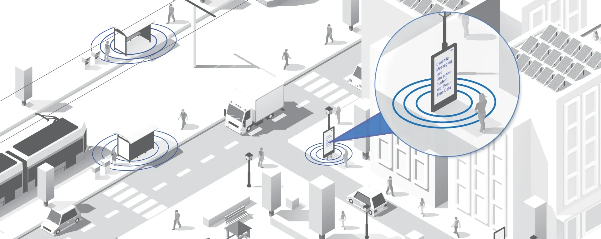 over head isometric map showing communicating devices